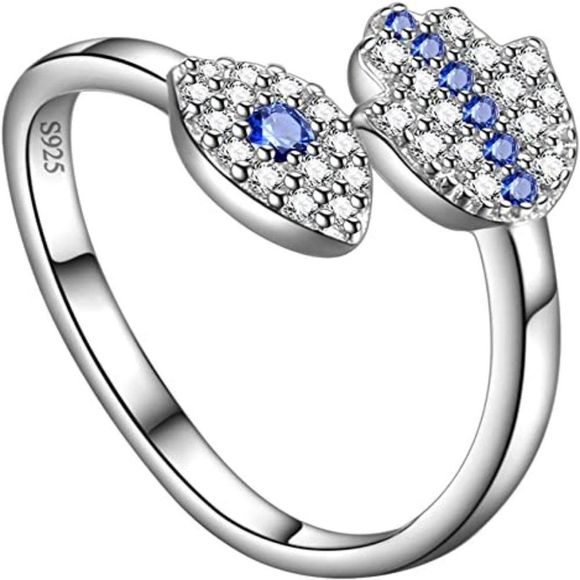 Protection Symbol Evil Eye Jewelry for Mom Grandma Silver Blue Evil Ring - Picture 1 of 4